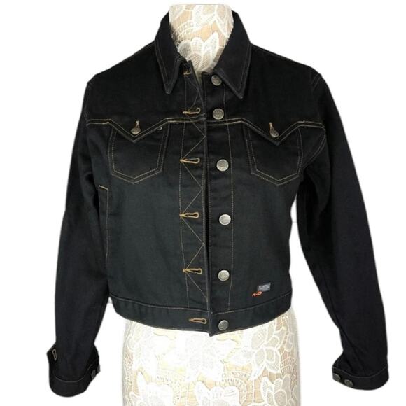 Harley Davidson vintage denim black jacket Ladies cotton size small - Picture 2 of 13